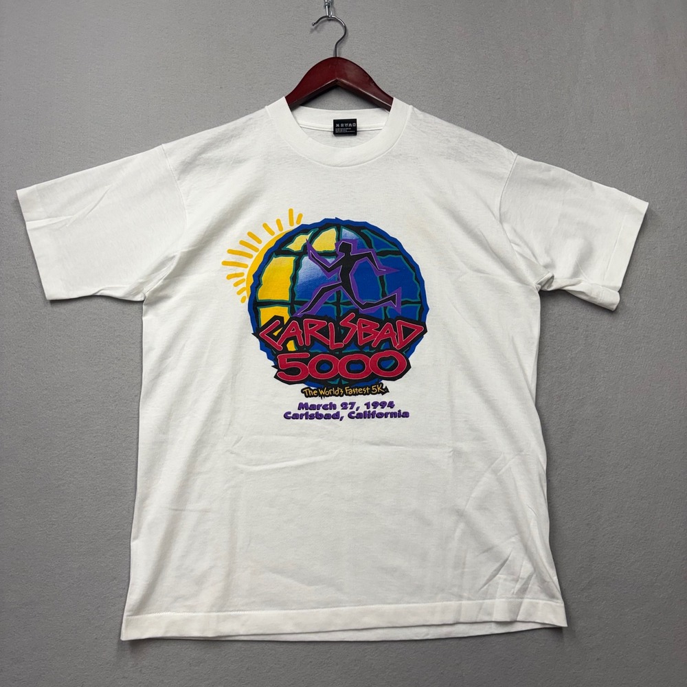 Fruit of the Loom T-Shirt Men Large White Carlsbad 5000 1994 Vintage 90s 5K Run